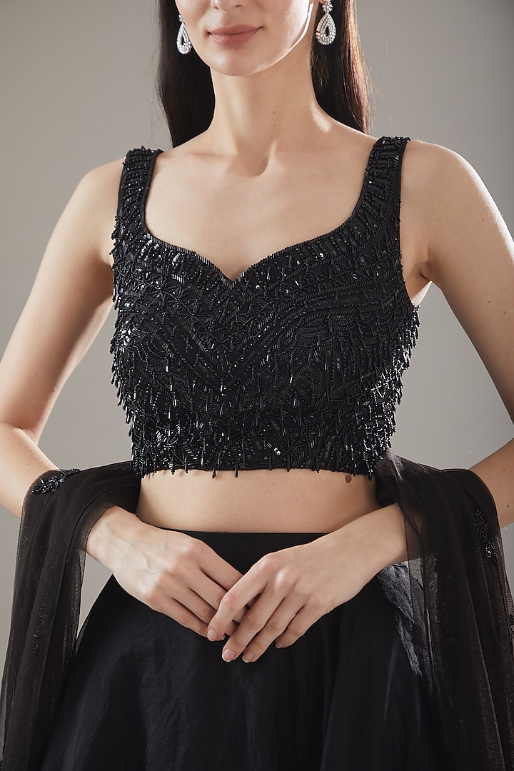 Black Net Wedding Lehenga Set by Disha Patil at Pernia's Pop Up Shop