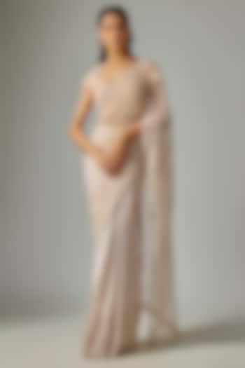 Grey Satin Silk & Net Embroidered Bridal Saree Set by Disha Patil at Pernia's Pop Up Shop