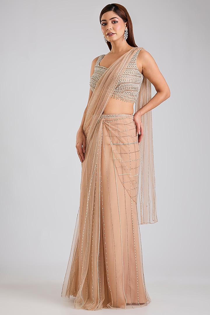 Pink Net Reception Saree Set by Disha Patil at Pernia's Pop Up Shop