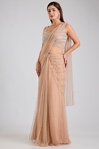 Pink Net Saree Set by Disha Patil