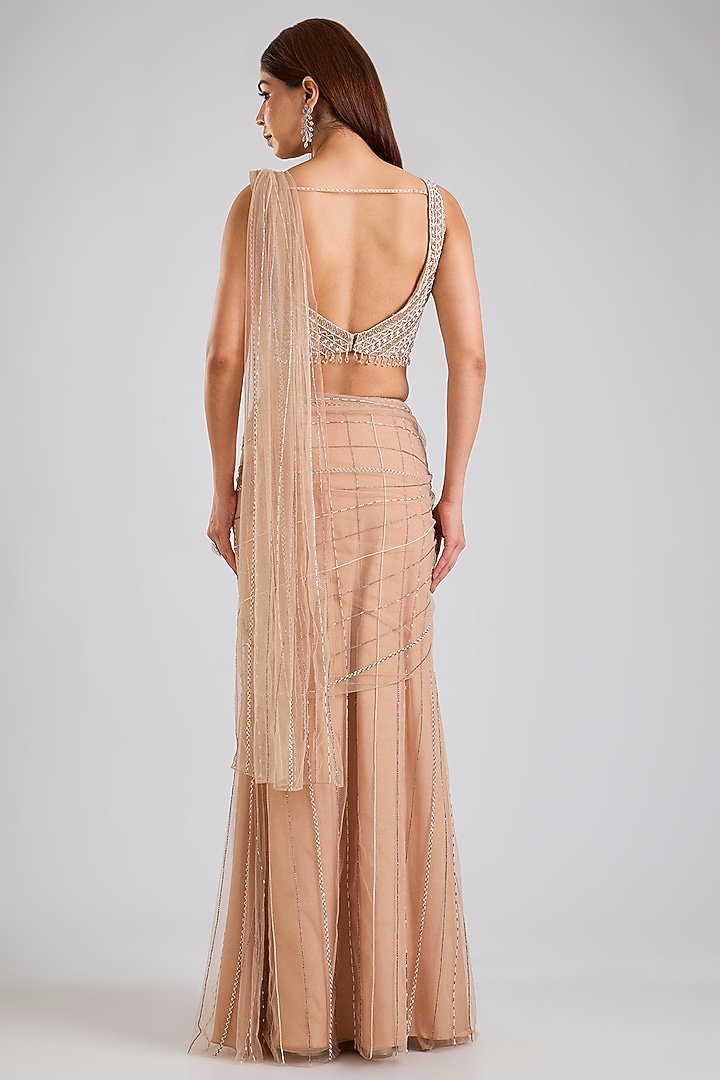 Pink Net Reception Saree Set by Disha Patil at Pernia's Pop Up Shop