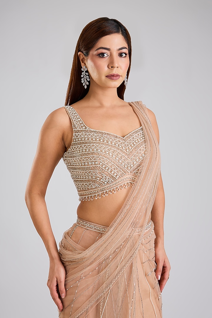 Pink Net Reception Saree Set by Disha Patil at Pernia's Pop Up Shop