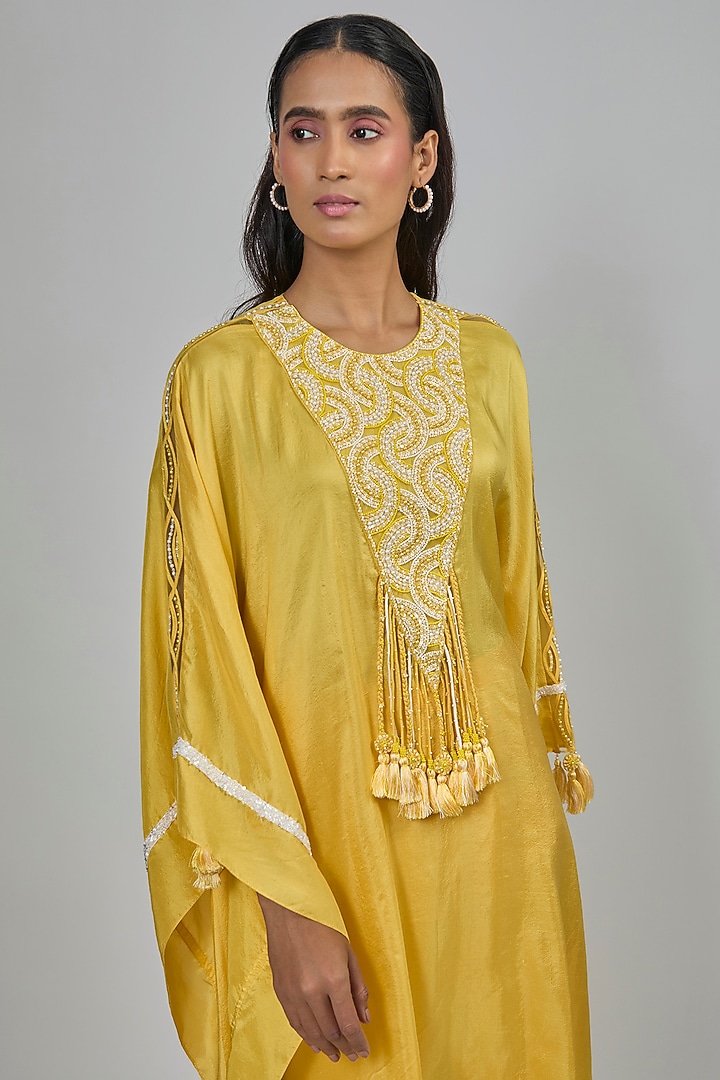 Yellow Dupion Kaftan Set by Disha Patil at Pernia's Pop Up Shop