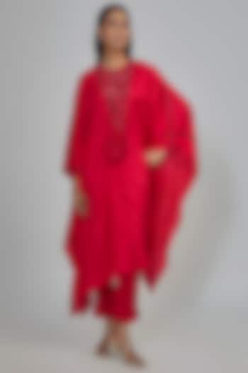 Red Dupion Kaftan Set by Disha Patil at Pernia's Pop Up Shop