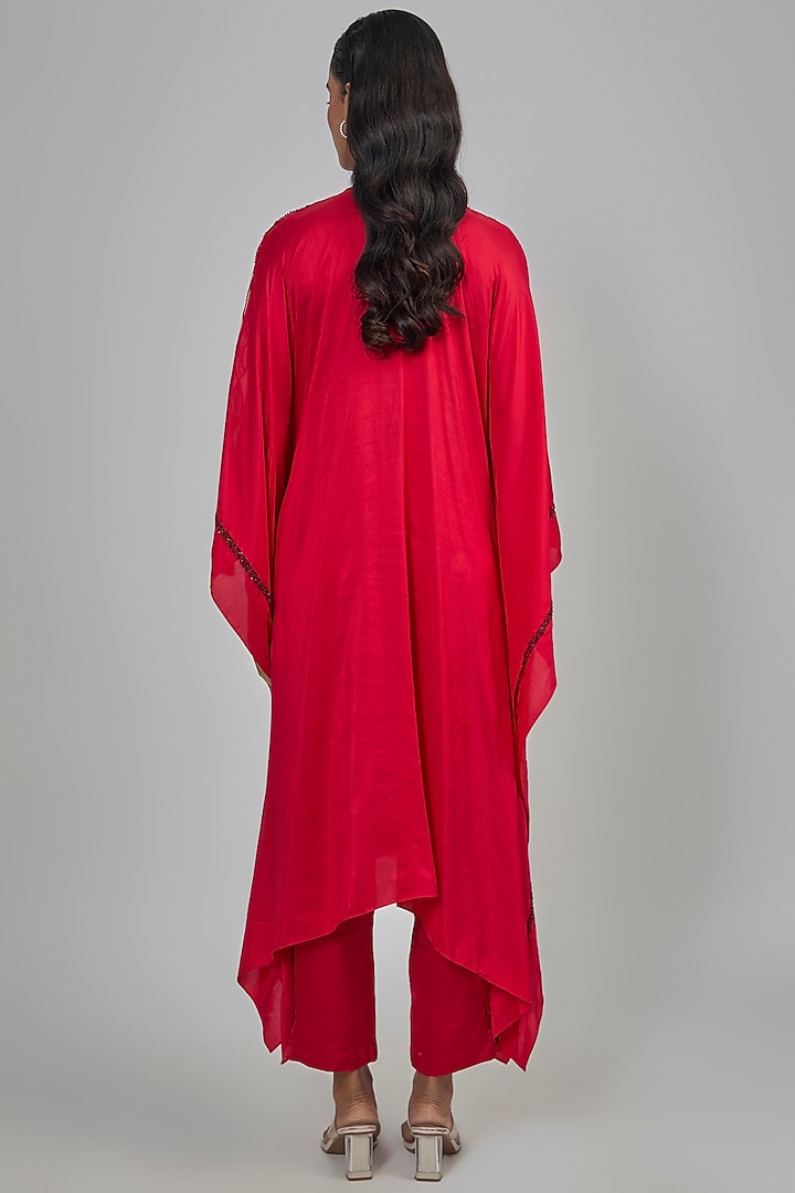 Red Dupion Kaftan Set by Disha Patil at Pernia's Pop Up Shop