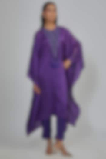 Purple Dupion Kaftan Set by Disha Patil at Pernia's Pop Up Shop