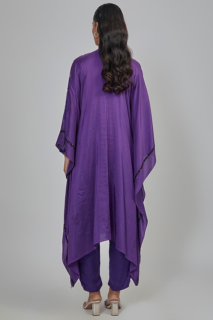 Purple Dupion Kaftan Set by Disha Patil at Pernia's Pop Up Shop