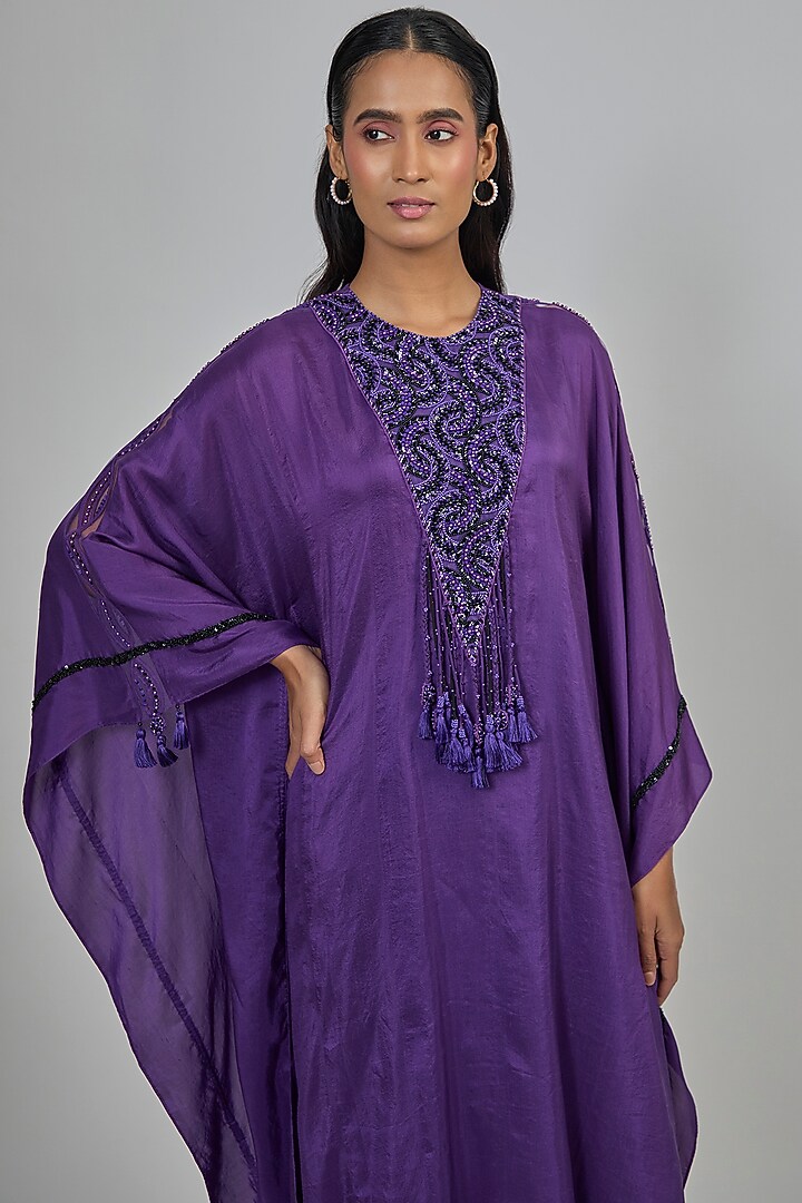 Purple Dupion Kaftan Set by Disha Patil at Pernia's Pop Up Shop
