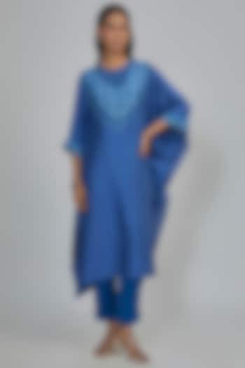 Blue Dupion Kaftan Set by Disha Patil at Pernia's Pop Up Shop