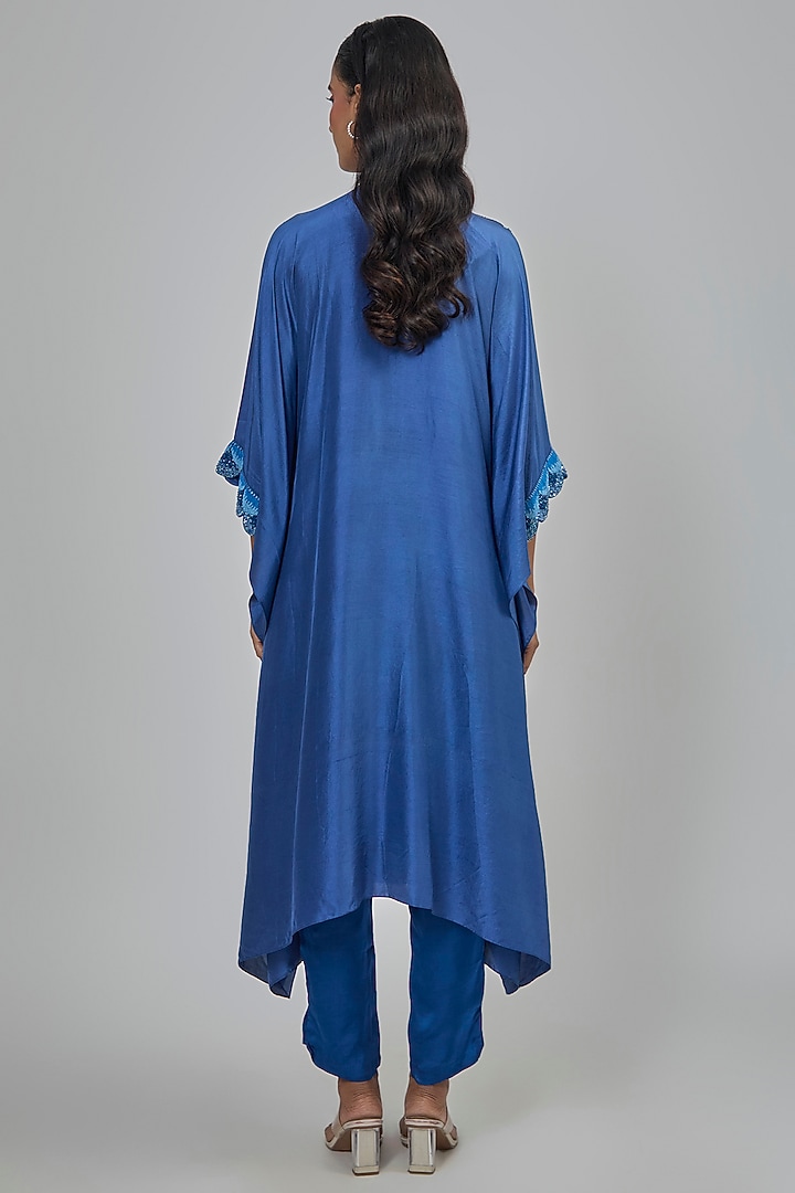 Blue Dupion Kaftan Set by Disha Patil at Pernia's Pop Up Shop