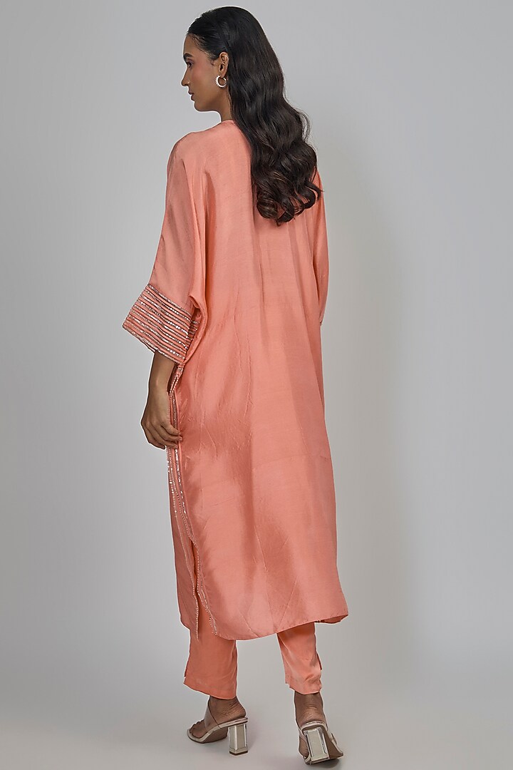 Coral Dupion Kaftan Set by Disha Patil at Pernia's Pop Up Shop