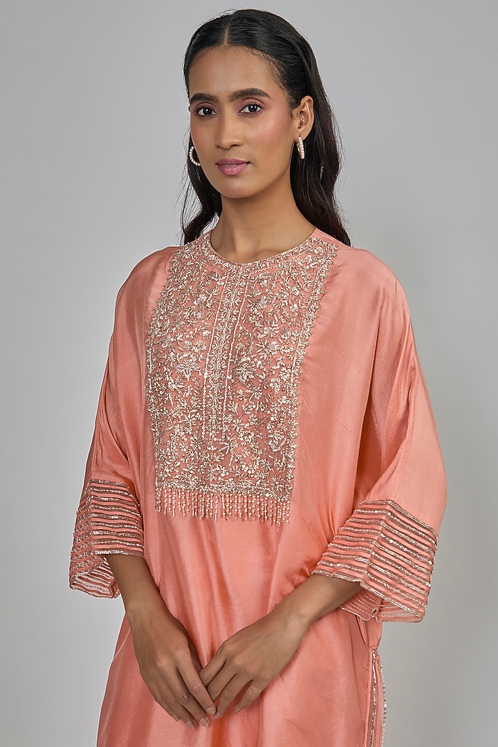 Coral Dupion Kaftan Set by Disha Patil at Pernia's Pop Up Shop