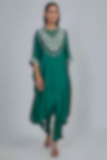 Green Dupion Kaftan Set by Disha Patil at Pernia's Pop Up Shop