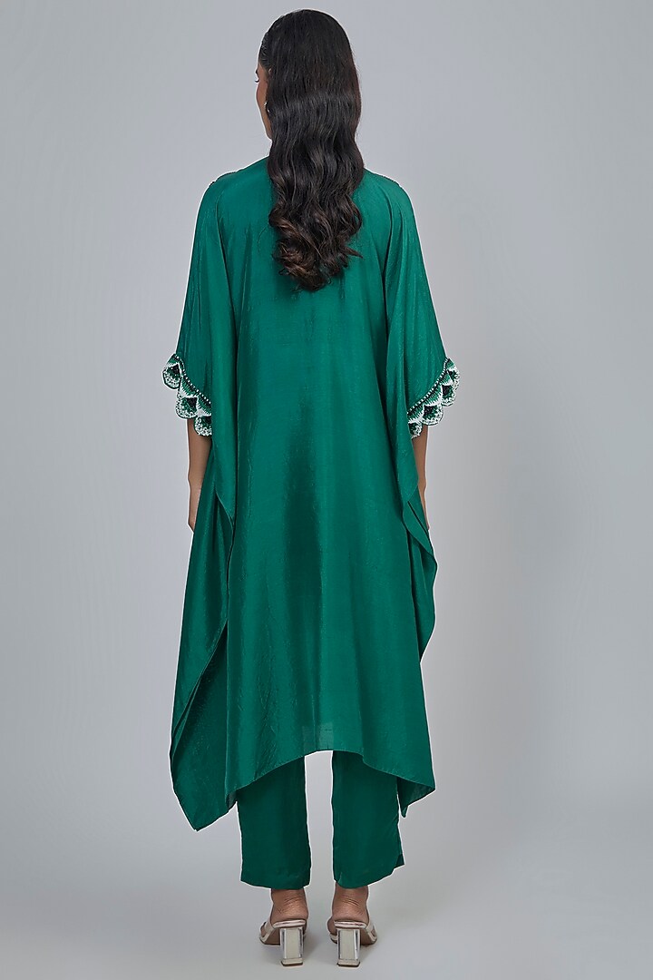 Green Dupion Kaftan Set by Disha Patil at Pernia's Pop Up Shop
