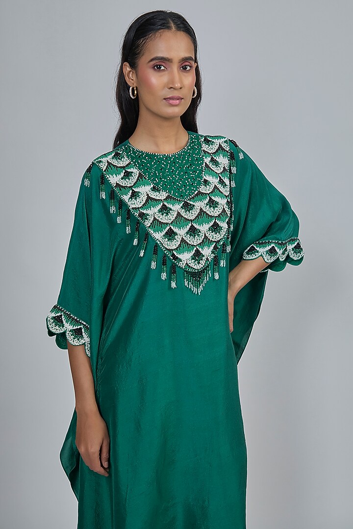 Green Dupion Kaftan Set by Disha Patil at Pernia's Pop Up Shop