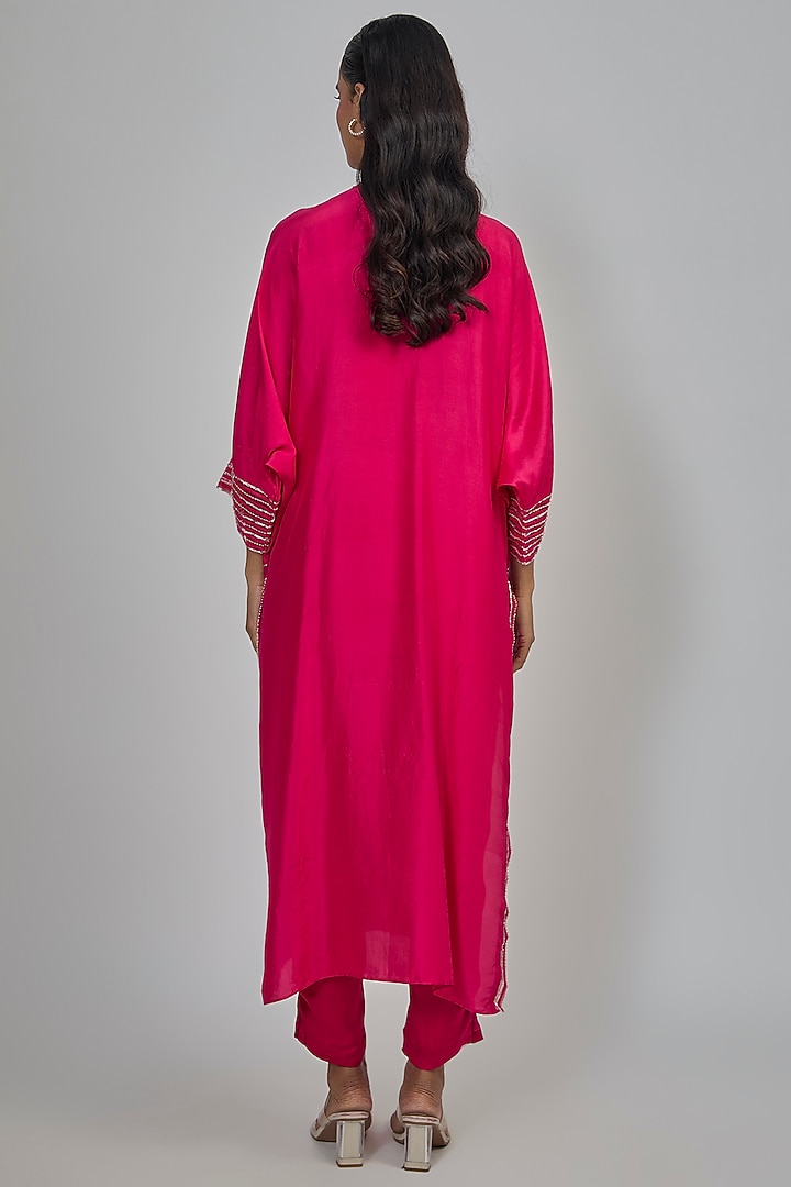 Cherry Red Dupion Kaftan Set by Disha Patil at Pernia's Pop Up Shop