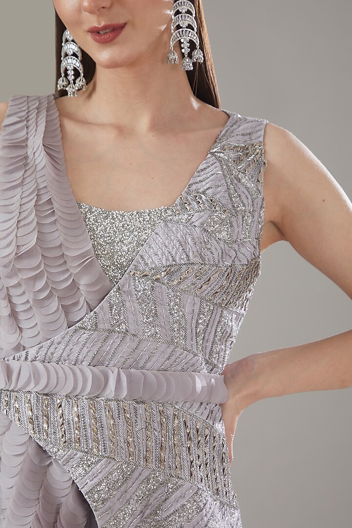 Grey Raw Silk Embellished Jacket Set by Disha Patil at Pernia's Pop Up Shop