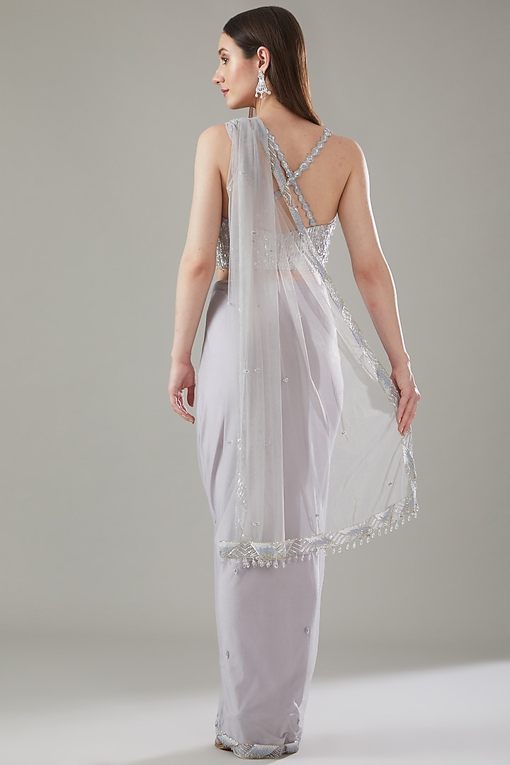 Grey Net Embellished Draped Wedding Saree Set by Disha Patil at Pernia's Pop Up Shop