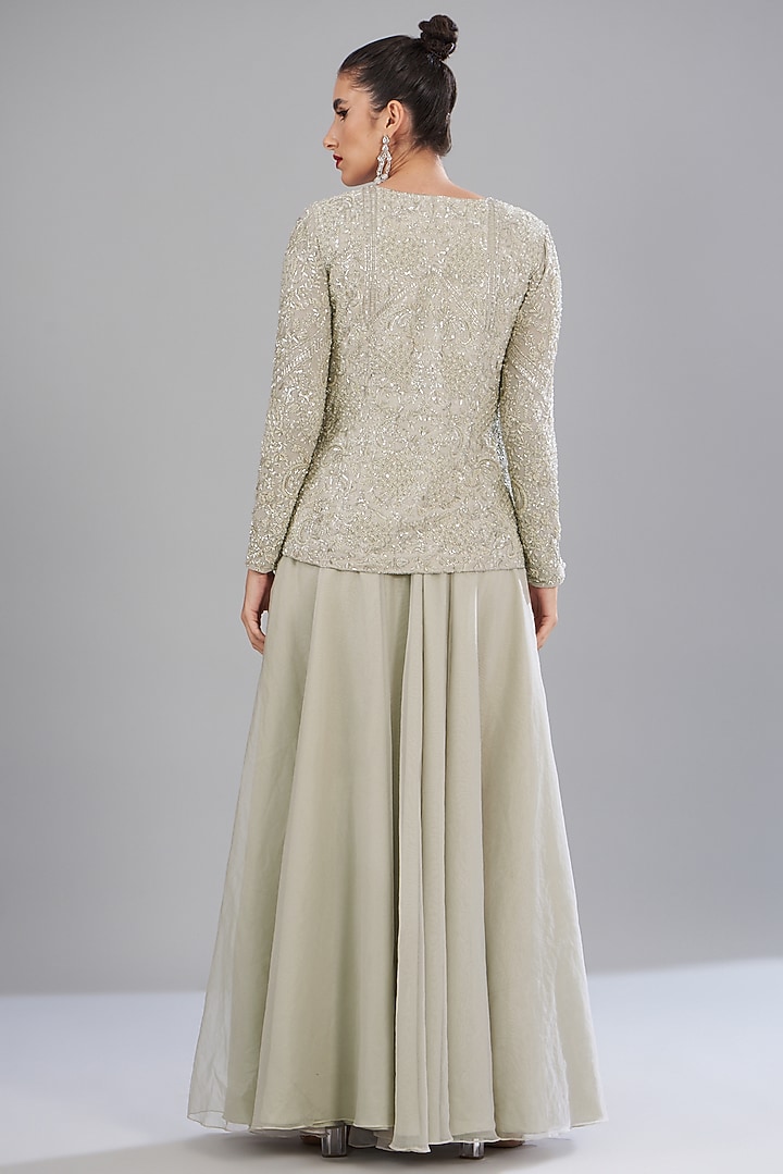 Grey Raw Silk Hand Embroidered Jacket Set by Disha Patil at Pernia's Pop Up Shop
