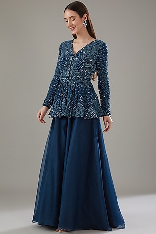Blue Organza Pant Set by Disha Patil