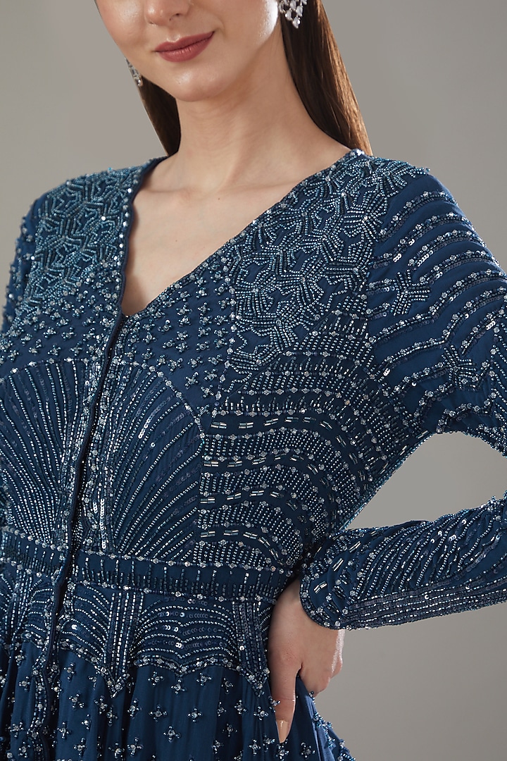 Blue Organza Pant Set by Disha Patil at Pernia's Pop Up Shop