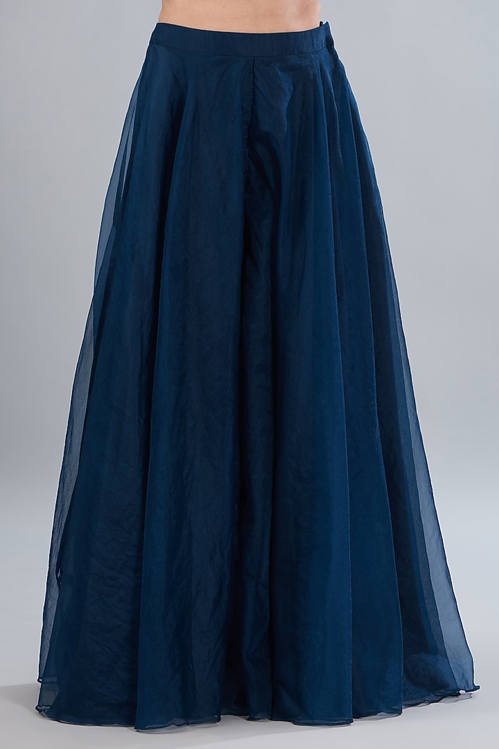 Navy Blue Raw Silk & Stretch Net Embroidered Jacket Set by Disha Patil at Pernia's Pop Up Shop