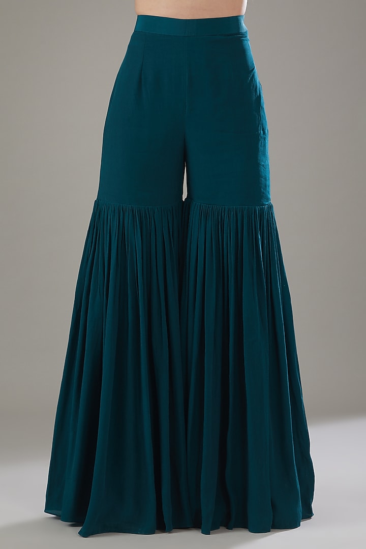Green Raw Silk Embellished Jacket Set by Disha Patil at Pernia's Pop Up Shop