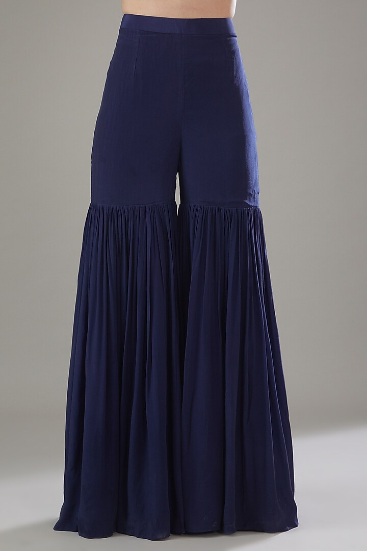 Blue Raw Silk Embellished Jacket Set by Disha Patil at Pernia's Pop Up Shop