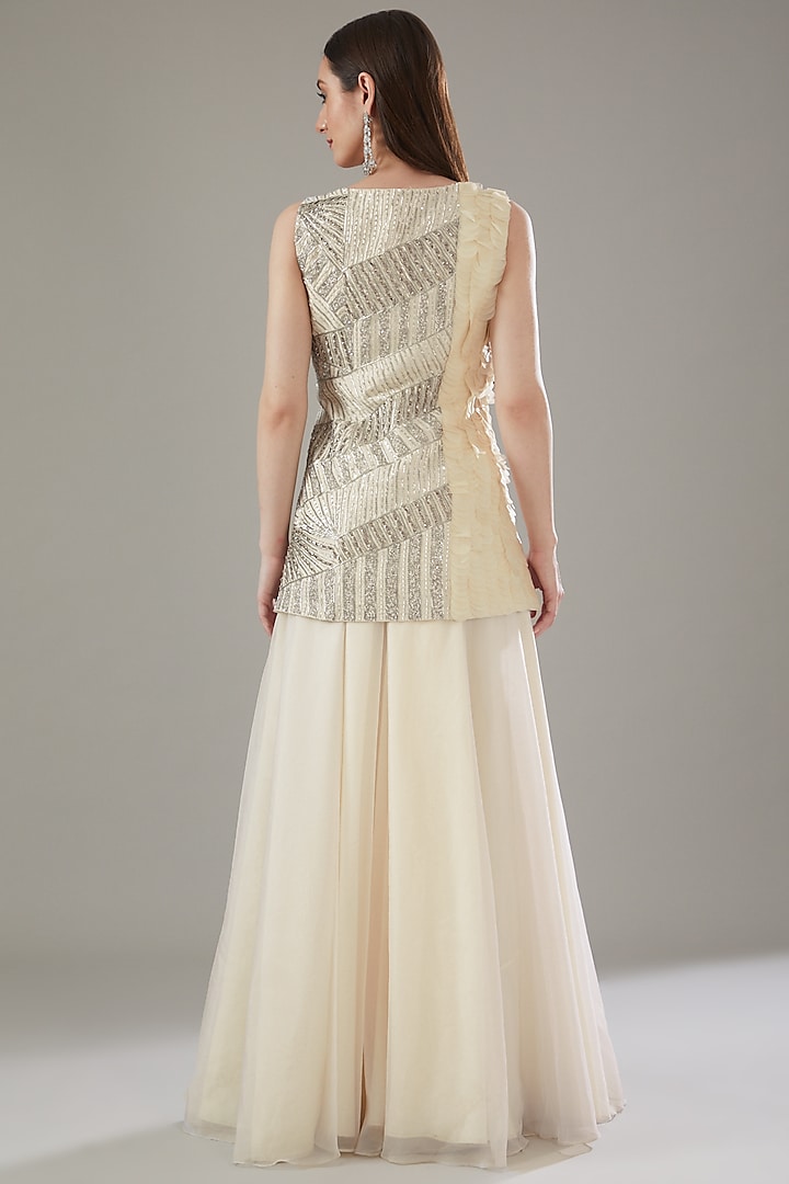 White Raw Silk Embellished Jacket Set by Disha Patil at Pernia's Pop Up Shop