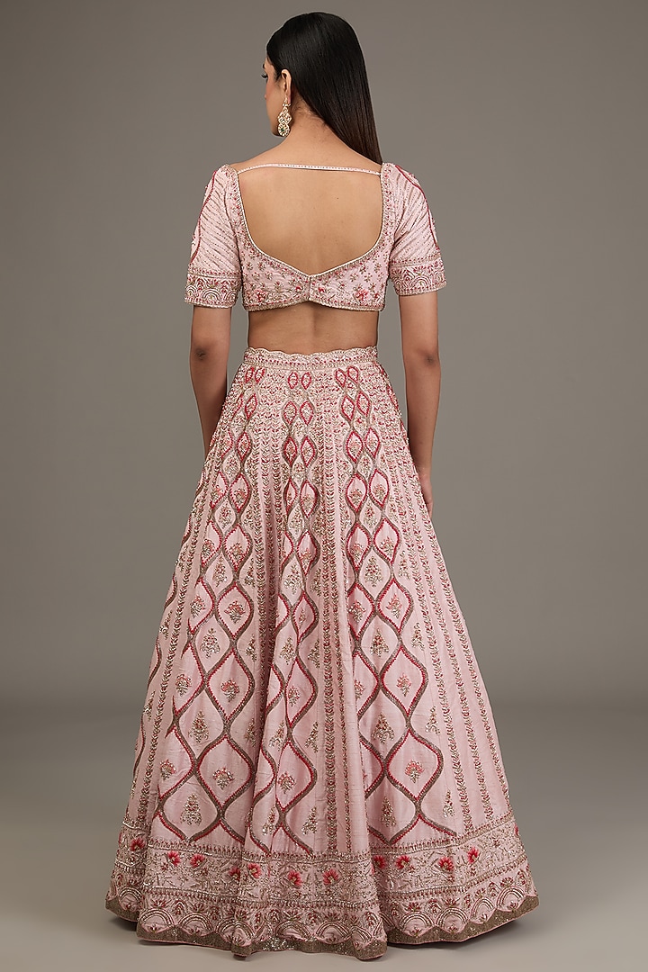 Powder Pink Raw Silk Hand Embellished Bridal Lehenga Set by Disha Patil at Pernia's Pop Up Shop