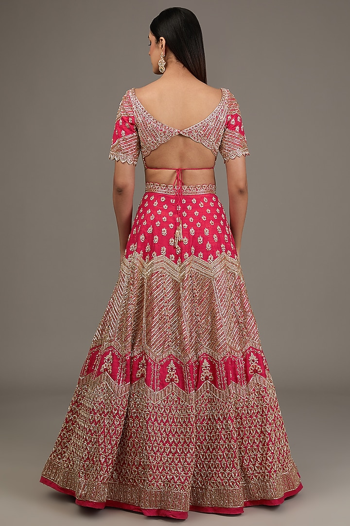 Red Raw Silk Hand Embellished Bridal Lehenga Set by Disha Patil at Pernia's Pop Up Shop