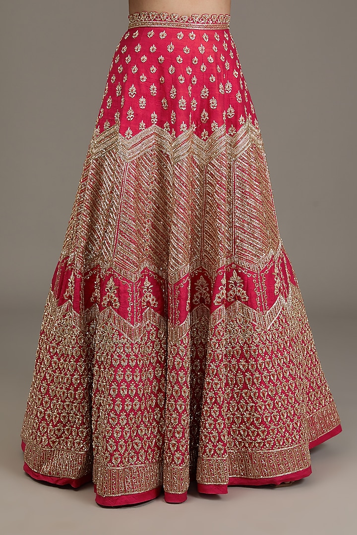 Red Raw Silk Hand Embellished Bridal Lehenga Set by Disha Patil at Pernia's Pop Up Shop