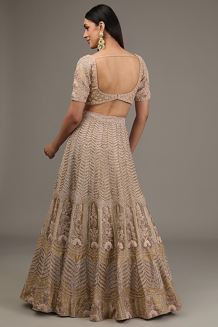 Gold Raw Silk Hand Embellished Bridal Lehenga Set by Disha Patil at Pernia's Pop Up Shop