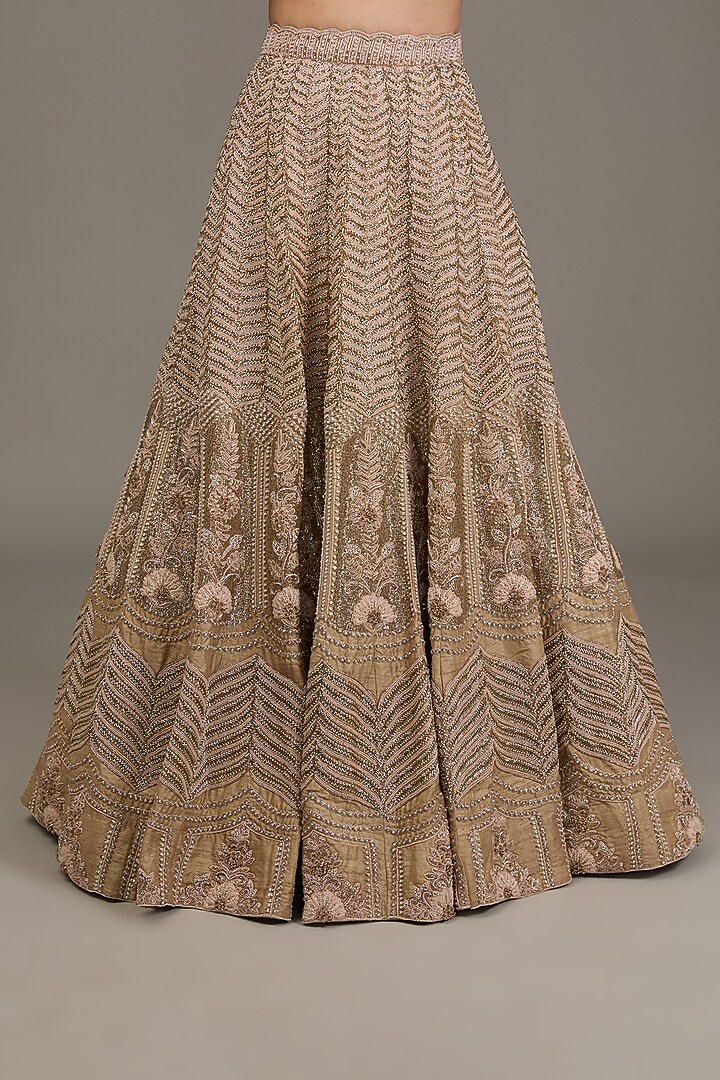 Gold Raw Silk Hand Embellished Bridal Lehenga Set by Disha Patil at Pernia's Pop Up Shop