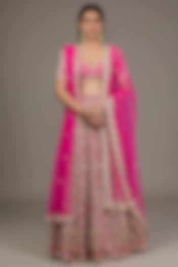 Fuchsia Pink Raw Silk Hand Embellished Bridal Lehenga Set by Disha Patil at Pernia's Pop Up Shop