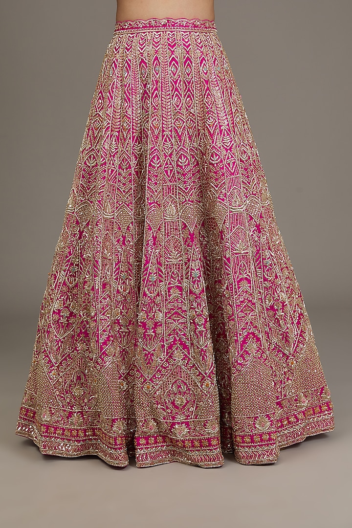Fuchsia Pink Raw Silk Hand Embellished Bridal Lehenga Set by Disha Patil at Pernia's Pop Up Shop