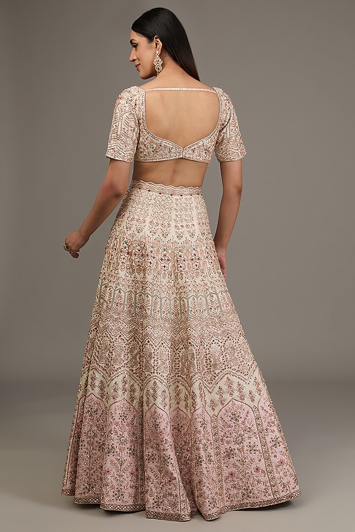 Ivory Raw Silk Hand Embellished Bridal Lehenga Set by Disha Patil at Pernia's Pop Up Shop