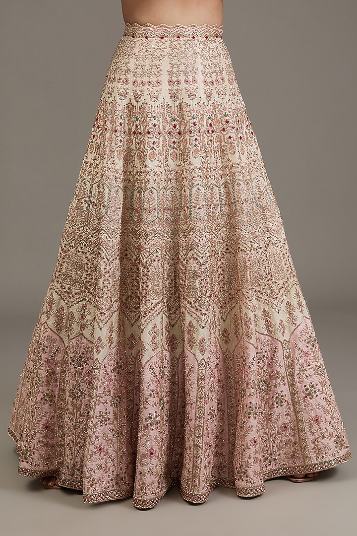 Ivory Raw Silk Hand Embellished Bridal Lehenga Set by Disha Patil at Pernia's Pop Up Shop