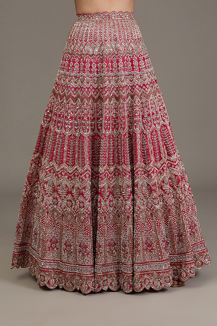Red Raw Silk Hand Embellished Bridal Lehenga Set by Disha Patil at Pernia's Pop Up Shop