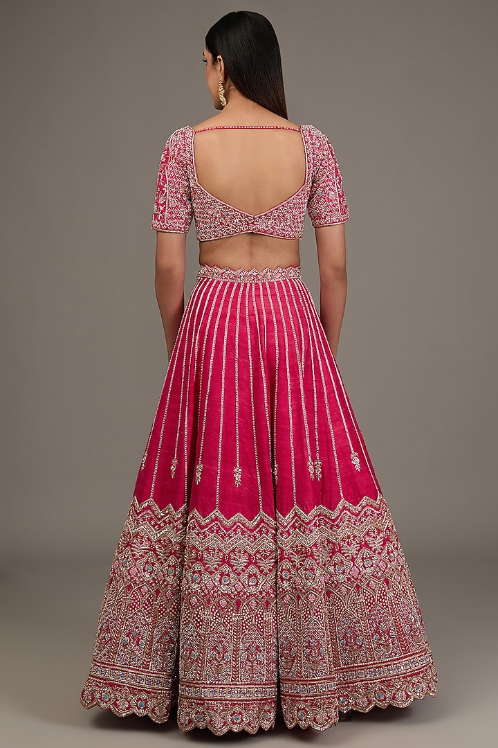 Red Raw Silk Hand Embellished Bridal Lehenga Set by Disha Patil at Pernia's Pop Up Shop