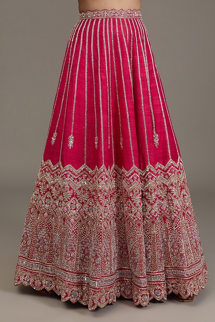 Red Raw Silk Hand Embellished Bridal Lehenga Set by Disha Patil at Pernia's Pop Up Shop