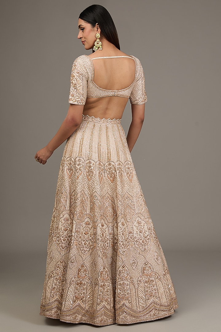 Beige Raw Silk Hand Embellished Bridal Lehenga Set by Disha Patil at Pernia's Pop Up Shop