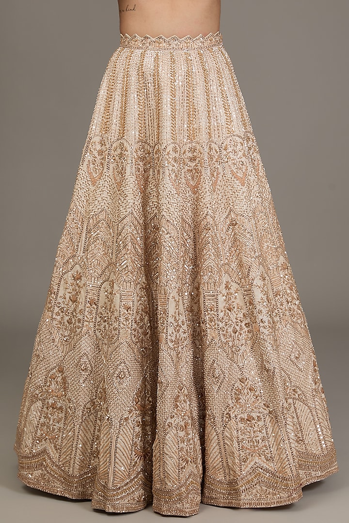 Beige Raw Silk Hand Embellished Bridal Lehenga Set by Disha Patil at Pernia's Pop Up Shop