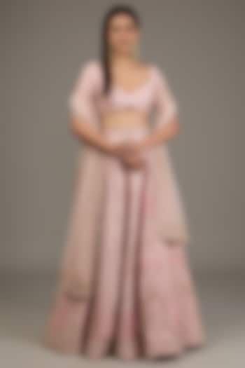 Powder Pink Raw Silk Hand Embellished Bridal Lehenga Set by Disha Patil at Pernia's Pop Up Shop