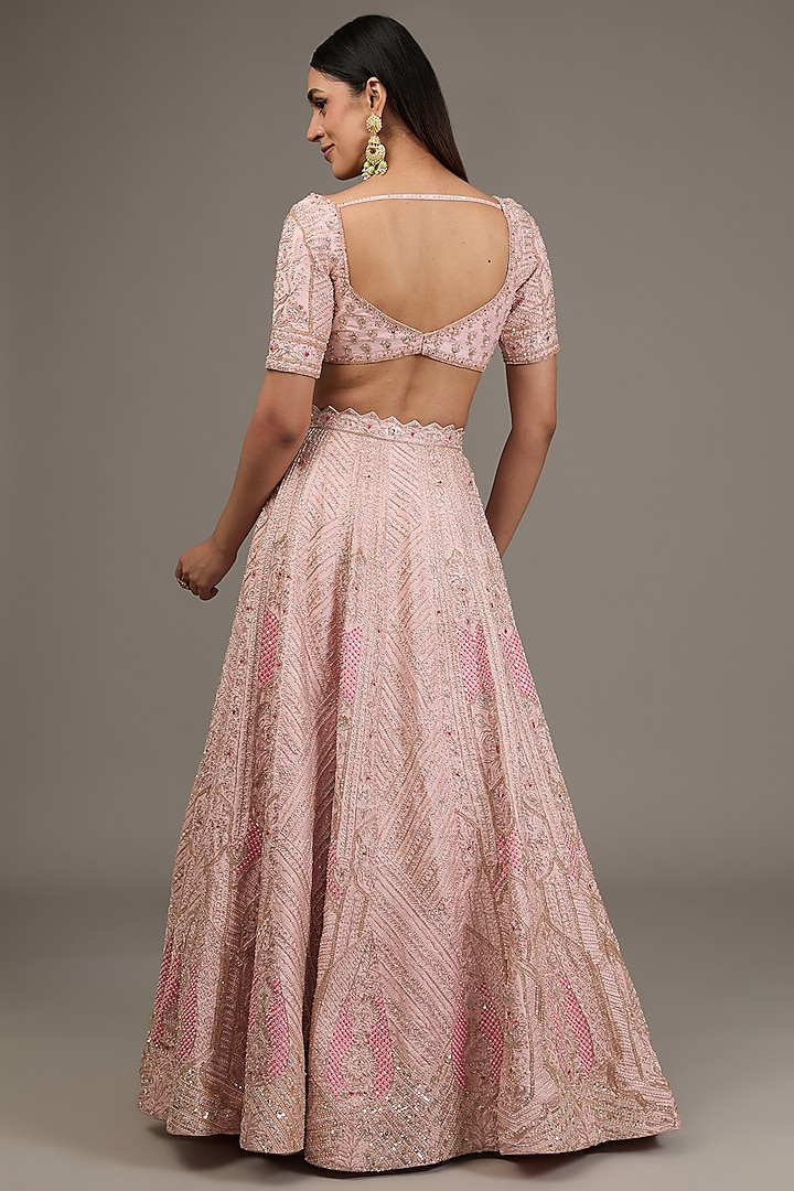 Powder Pink Raw Silk Hand Embellished Bridal Lehenga Set by Disha Patil at Pernia's Pop Up Shop