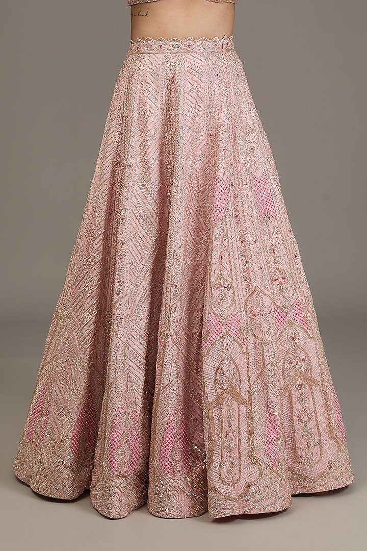 Powder Pink Raw Silk Hand Embellished Bridal Lehenga Set by Disha Patil at Pernia's Pop Up Shop
