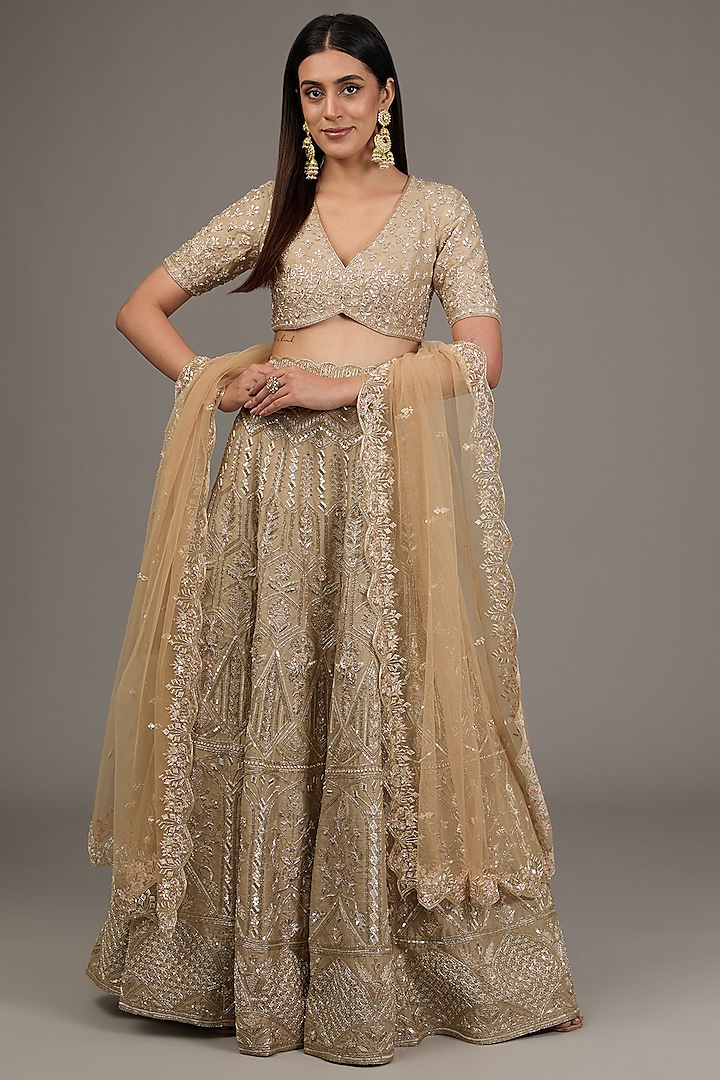 Gold Raw Silk Hand Embellished Bridal Lehenga Set by Disha Patil at Pernia's Pop Up Shop