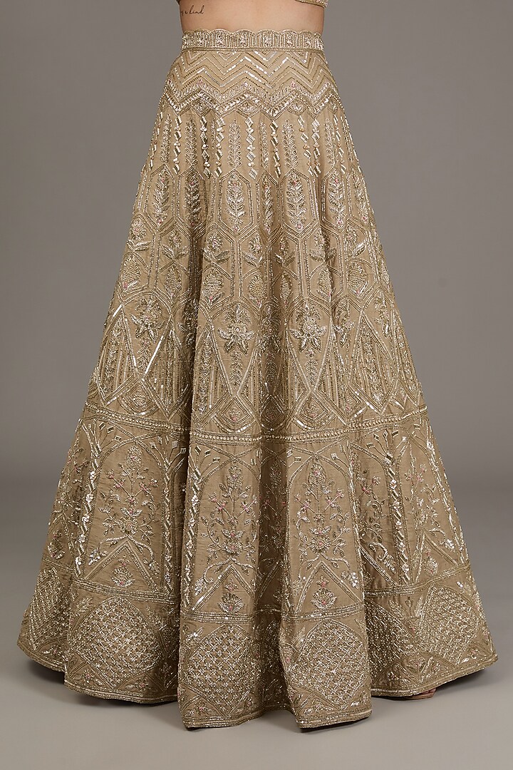 Gold Raw Silk Hand Embellished Bridal Lehenga Set by Disha Patil at Pernia's Pop Up Shop