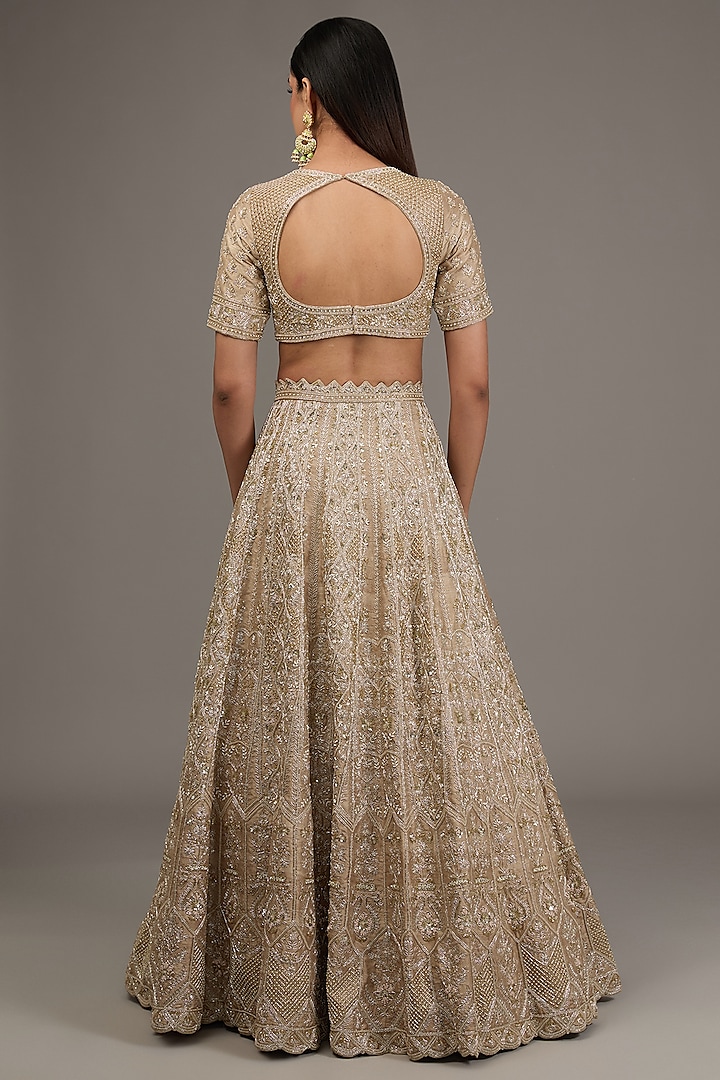 Gold Raw Silk Hand Embellished Bridal Lehenga Set by Disha Patil at Pernia's Pop Up Shop