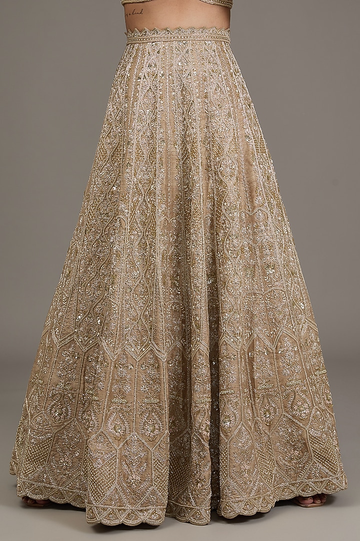 Gold Raw Silk Hand Embellished Bridal Lehenga Set by Disha Patil at Pernia's Pop Up Shop